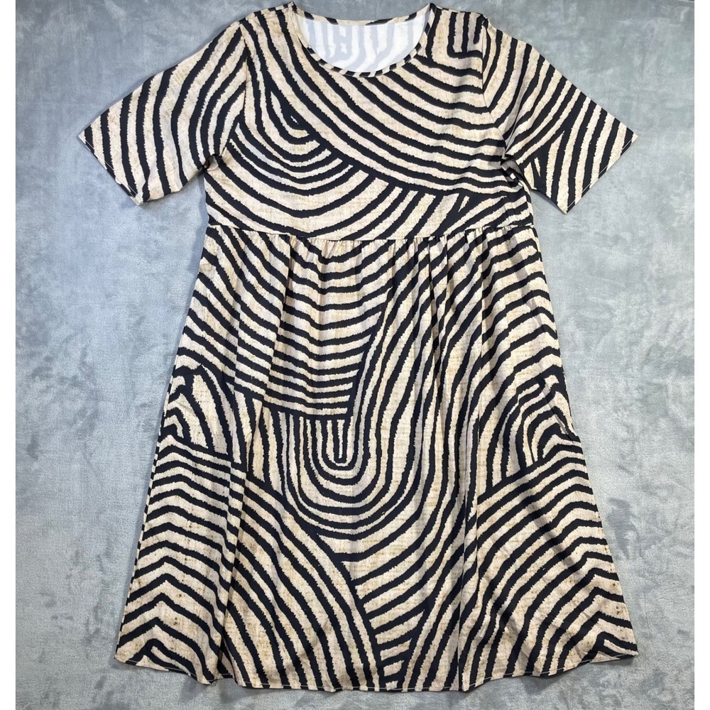 Unbranded Womens Abstract Swirl Babydoll Dress XL Black Tan Short Sleeve
